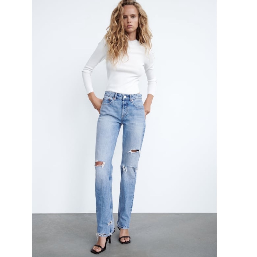 NWT Zara ripped straight jeans